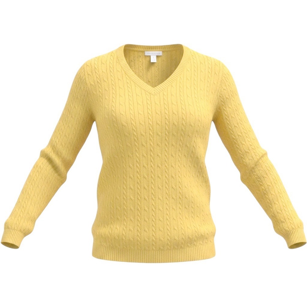 Charter Club Sweater Wms XL Yellow Cable Knit V-Neck Pima Cotton Preppy Classic